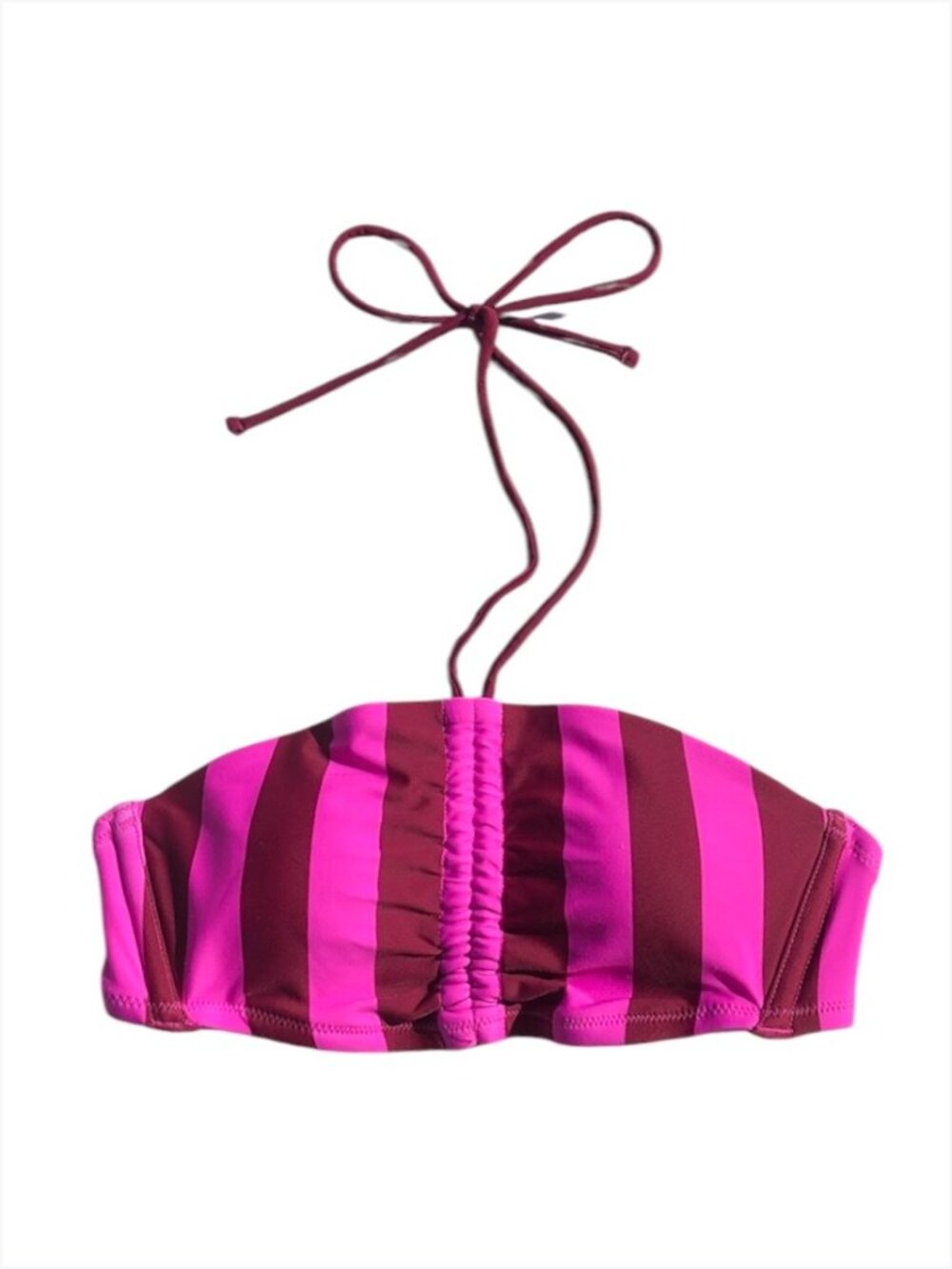Shade & Shore Women’s Pink Burgundy Striped Bandeau Bikini Top, XS